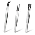 3 Piece Tweezers with Rubber Tips Set, Stainless Steel Rubber Tipped Tweezers Bent Flat and Pointed Precision Tweezer for Jewelry Crafts Electronics and Lab Use Black