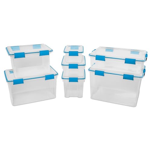 Sterilite 16-Pack Gasket Box, Weather-Resistant Storage Bins with Latching Lids, 54 Quart - Heavy-Duty Organizing Containers for Closet, Bathroom, and Office - size: 54 Quart, style: 16 Pack