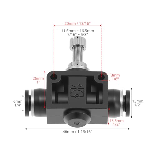 QWORK 1/4 Copper Air Flow Control Valve with Push-to-Connect Fitting, 1/4" Tube OD, Union Pneumatic Speed Control Flow Controller, 5 Pack