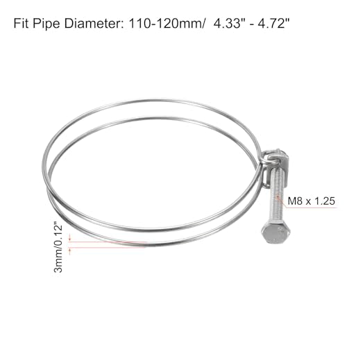 uxcell 6Pcs Double Wire Hose Clamp, 110-120mm Adjustable Stainless Steel Wire Hose Clips with M8 Bolt for Dust Collection Hose, Pump Hose Pipe - size: 110-120mm