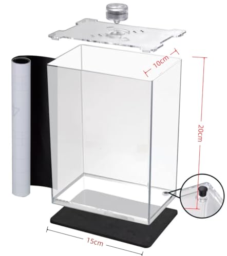 Betta Fish Tank with LED Light, 15x10x20 cm, Acrylic Aquarium with Cover and Black Wall Paper