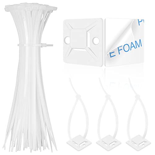 Zip Tie Mounts - SeuYeugX 100 PCS Cable Self Adhesive Mounts Set for Wire Management with Stick Pads Anchors Clips Squares Holders (White) - color: 100pack White
