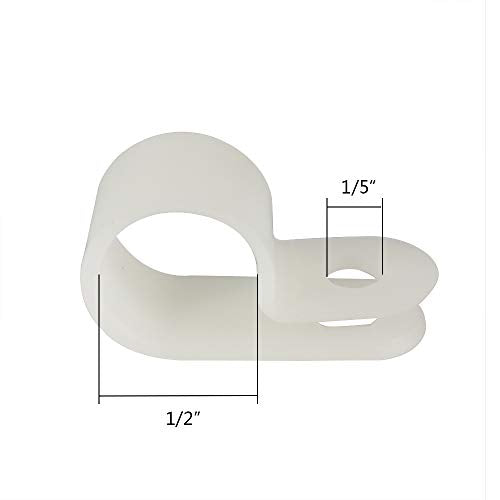 Cable Clamp R-Type Cable Clip Wire Clamp 1/2“ Nylon Screw Mounting Cord Fastener Clips with Screws for Wire Management - 50 Pcs Cable Clamps + 50 Pcs Screws, White - size: 1/2" White