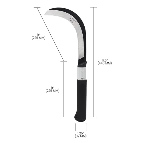Zenport K310 Brush Clearing Sickle with 9-Inch Carbon Steel Blade and 9-Inch Aluminum Handle - Gardening/Landscaping Hand Sickle with Grip