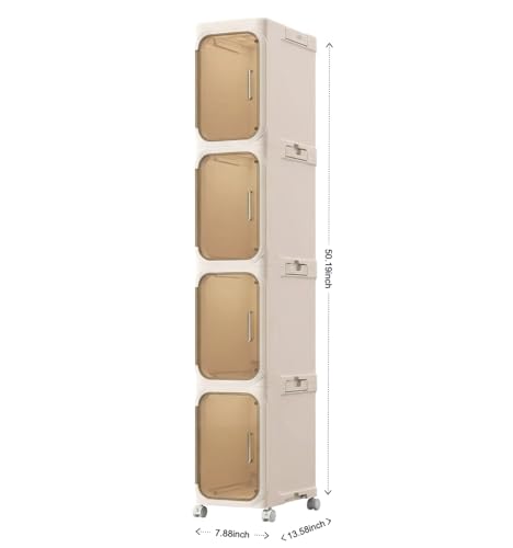 KHNR 4-Tiers Slim Bathroom Storage Cabinet, Foldable Storage Cabinets,Narrow Bathroom Storage,Movable Bathroom Storage Organizer for Small Spaces,Bathroom,Kitchen,Laundry,Cream White - color: Cream White, size: 4-Tiers