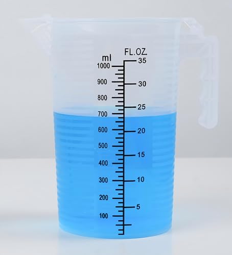 Measuring cups 35oz (1000 mL), Plastic, Multipurpose - Great for Chemicals, Oil, Pool and Gardening - Ounce (oz) and Milliliter (mL)