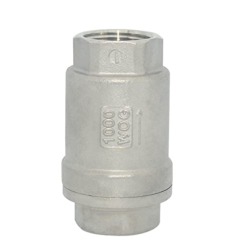 NPT Female WOG1000 Check Valve,Vertical Check Valve,NPT Spring Loaded in-line Low Cracking Pressure,Stainless Steel SS316 CF8M (1/2")