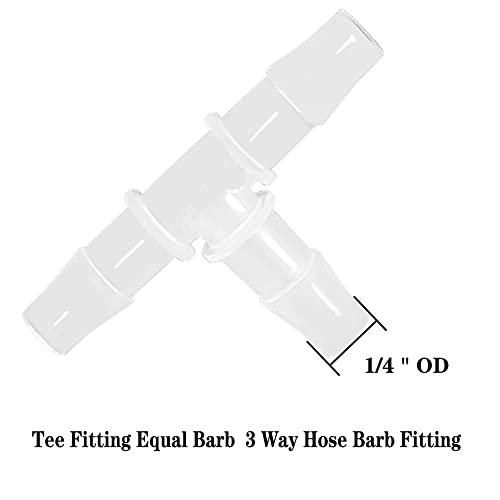 1/4" Tee Fitting Equal Barb 3 Way Hose Splicer Joint Mender Adapter Union for Fuel Gas Liquid Air (Pack of 5) - size: 1/4 inch