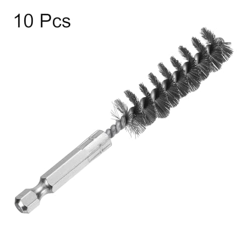HARFINGTON 10Pcs Stainless Steel Bore Brush 15mm Dia 4" Long Cleaning Twisted Wire Brush with Handle 1/4" Hex Shank for Tubes, Ports, Bearings - size: 15mm