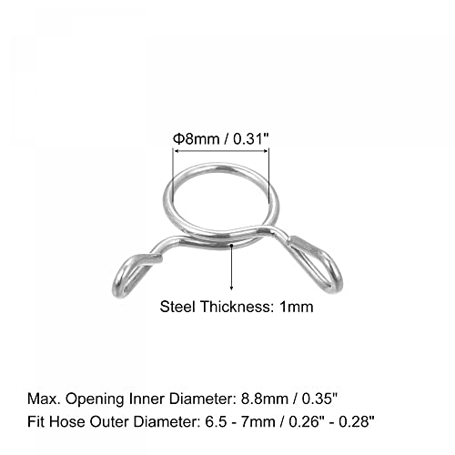 uxcell Fuel Line Hose Clips, 20pcs 8mm ID Fit 9-9.5mm OD Hose 304 Stainless Steel Water Pipe Air Tubing Spring Hose Clamps for Motorcycle Scooter - size: 8mm