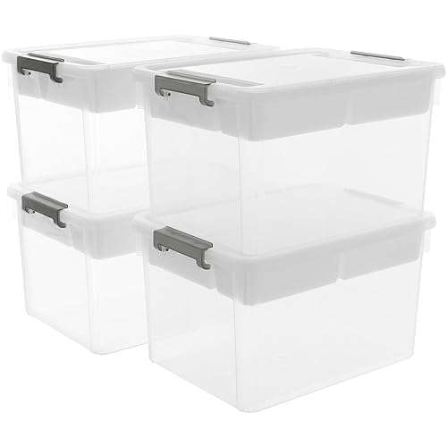 Citylife 32 QT Plastic Storage Bins with Removable Tray Large Stackable Storage Containers for Organizing Craft Storage and Storage Craft, Clothes, Files, Office Supplies, 4 Packs - size: 32 Qt- 4 Pack