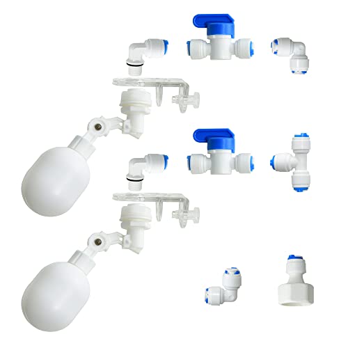 1/4 inch Plastic Adjustable Tube Float Valve Kit for Aquarium Water purifiers , Auto Water Filler Controller Auto-top-Off System, RO Water Reverse Osmosis System (2 Float + 10 Connect) - size: 2 Float + 10 Connect