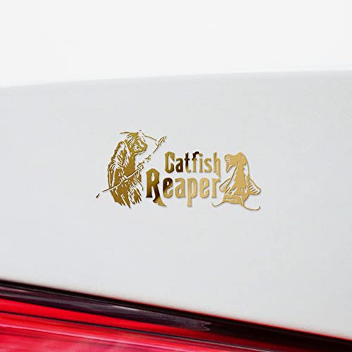 Decal Stickers of Catfish Reaper Fishing #2 (Metallic Gold) (Set of 2) Premium Waterproof Vinyl Decal Stickers for Laptop Smartphone Car Dirt Bike Wall Room Mason Jar - BICVER1570832GOW19Y24 - color: Metallic Gold, size: 6.8'' x 3.3''