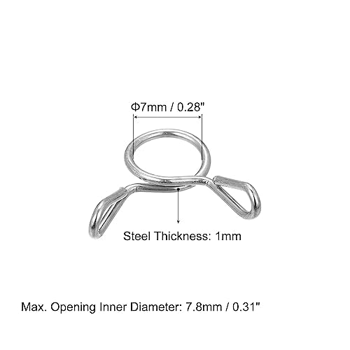 uxcell Fuel Line Hose Clips, 20pcs 7mm ID Fit 8-8.5mm OD Hose 304 Stainless Steel Water Pipe Air Tubing Spring Hose Clamps for Motorcycle Scooter - size: 7mm