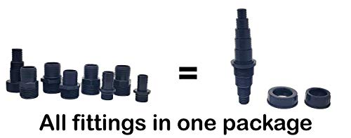 Sealproof Universal Pond Tubing Pump Fitting, 30 Configurations, Works with Most Pumps, Fish Safe, Black, 2-Pack - size: 2 Pack