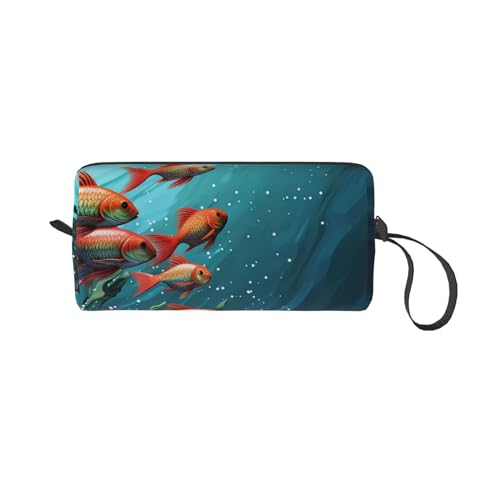 OUSIKA Fish Aquarium Cosmetic Bags for Women Portable Makeup Bag Travel Storage Bag Daily Receive Bag Large Capacity Toiletry Bag