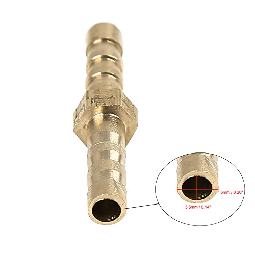 X AUTOHAUX 5mm Brass Barb Hose Fitting Straight Union Connector for Air Water Gas Oil 5pcs - size: 5mm