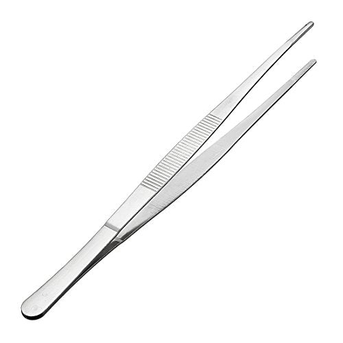 uxcell 1 Pcs 10-Inch Stainless Steel Straight Blunt Tweezers Serrated Tip Daily Garden Tool - size: 10-Inch