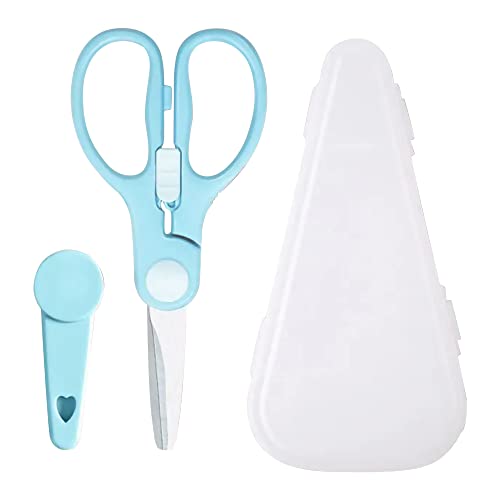 ATB Portable Baby Food Scissors Toddler Feeding Shears with Safety Lock, Food Grade Stainless Steel Material Food Supplement Scissors Suitable for Chicken Poultry Fish Meat Herbs noodles (Blue) - color: Blue