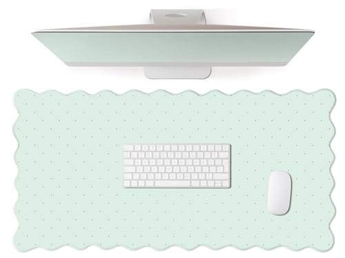 Cute Scalloped Desk Mat with Mint Green Polka Dot Pastel Large Mouse Pad Computer Mat Aesthetic Keyboard Mat for Desktop Laptop Protector for Office & Home - color: A2- Mint Green
