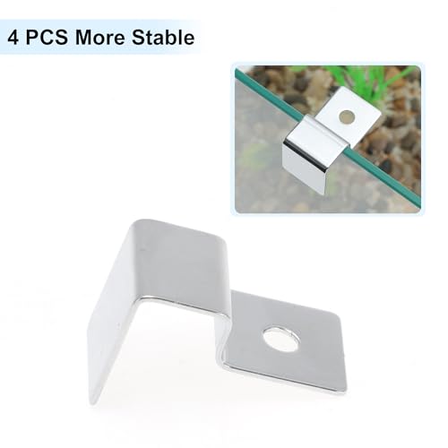4 Pcs Aquarium Lid Clips, 12mm Aquarium Cover Support Clamps, Aquarium Cover Holder Lid, Stainless Steel Aquarium Tank Cover Clamps Set, Silver Tone