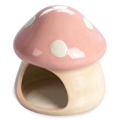 AnRui Ceramic Betta Fish Tank Accessories Decor Cute Mushroom House Aquarium Decoration Hideout Cave Ornament for Small Fish, Shrimp, Goldfish and Reptiles (Pink) - color: Pink