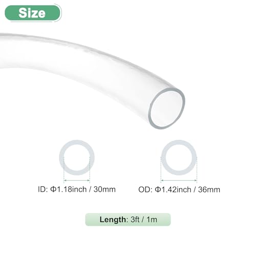 M METERXITY Clear Plastic Tubing, 1.18Inch(30mm) ID 1.42Inch(36mm) OD, 3ft(1m) Length PVC Tube Low Pressure Flexible Vinyl Tubing for Garden/Water Hose Airline Tube Aquarium - size: 1.18"×1.42"×3ft