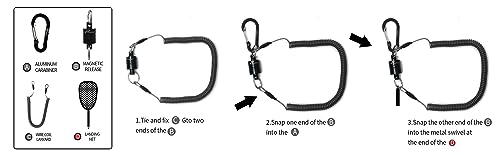 GOODCAT Strongest Magnetic Fly Fishing Net Release - Retractable Coiled Lanyard with Carabiner, Magnet Keychain Clip Retractor - color: A:Black