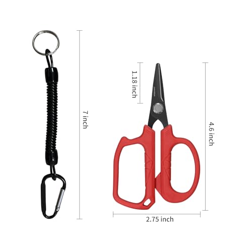 JARVISTAR 4.65" Fishing Scissors - Heavy Duty Line Cutter with Spring Clip Keychain, Dual Serrated Stainless Blades - Cuts Braided, Mono & Fluorocarbon Lines for Saltwater & Freshwater Red - color: Red