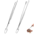 U-Taste 12" Kitchen Cooking Tweezer Set: 18/8 Stainless Steel Food-Grade Metal Food Tong, Flexible Pinching, Seamless-Welding, Sturdy and Non-Slip for Serving, Grilling, Frying (Round & Pointed Tip) - size: 12in (round+pointed tip)