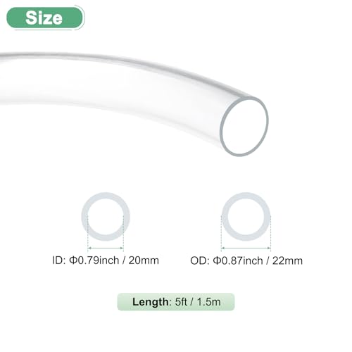 M METERXITY Clear Plastic Tubing, 0.79Inch(20mm) ID 0.87Inch(22mm) OD, 5ft(1.5m) Length PVC Tube Low Pressure Flexible Vinyl Tubing for Garden/Water Hose Airline Tube Aquarium - size: 0.79"×0.87"×5ft