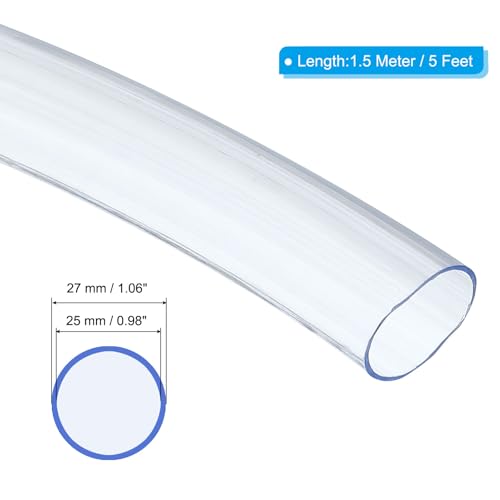 PATIKIL PVC Tubing 1" ID x 1 1/9" OD (25 mm x 27 mm) 5 Ft / 1.5 Meter, Flexible Clear Vinyl Tubing Water Hose Tube for Reverse Osmosis Systems Water Filters, Clear - size: 1" x 1 1/9" x 5 Ft