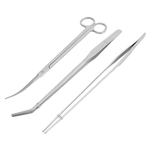 3Pcs Aquascaping Tools, Stainless Steel Aquarium Plant Tools with Straight & Curved Tweezers and Curved Scissors for Aquatic Plant Care & Tank Maintenance