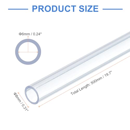 uxcell 10 Pcs Clear Plastic Rigid Tubing 6mm ID x 8mm OD, 0.5 Meters Length Round Polycarbonate Tubing for Aquarium Water Pipe, Water Cooling System, Plumbing - size: 6mm x 8mm
