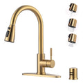 Kitchen Faucet with Air Gap: WOWOW Stainless Steel Kitchen Sink Faucet and Dishwasher Air Gap Kits for Kitchen Sink 2 or 4 Hole, Brushed Gold Kitchen Faucet Combo with Sprayer - color: Gold, style: Kitchen Faucet with Air Gap Kit