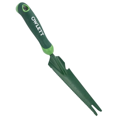 Hand Weed Puller Tool, 5-in-1 Multipurpose Garden Trowel with Soft Handle, Weeding Tool with Serrated Edges Measuring Scale for Easy Weeder Removal, Planting, Transplanting, Digging, Cutting