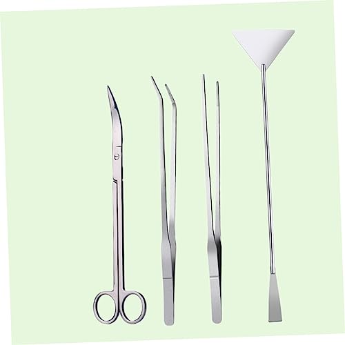 Stainless Steel Aquarium Plant Tweezers Set 4PCS Aquatic Tools Scissors and Spatula for Aquascaping for Fish Tank Maintenance and Plant Arrangement