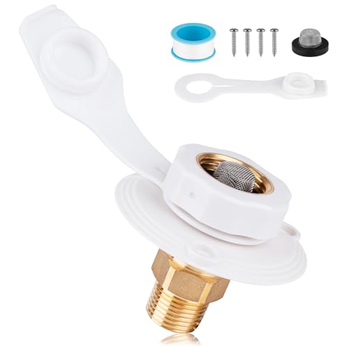 RV City Water Inlet with Check Valve, 3/4" NH Female to 1/2" NPT Male, RV Water Inlet Connection for Camper, Trailer, Marine, White