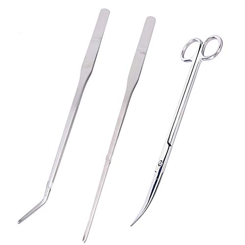 Aquarium Tools Kit Long Stainless Steel Straight Curved Tweezers Scissors Set for Fish Tank Aquascaping Pack of 3-48cm Tweezers - size: 48cm Tweezers