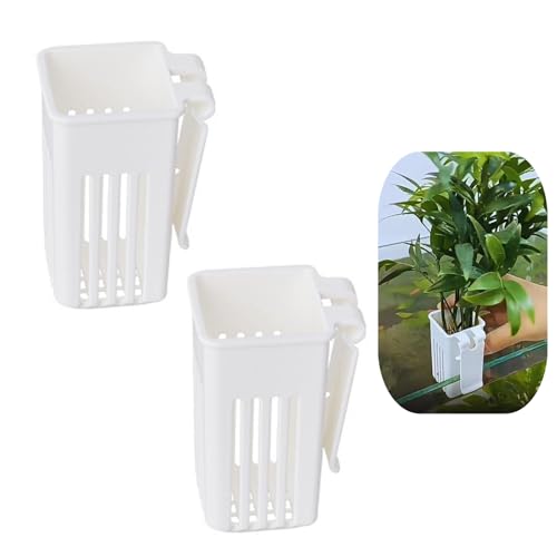 2 PCS Aquarium Plant Holder - Sturdy Hanging Planter Cups, White Fish Tank Plant Pots for Aquarium Decorations & Plant Display, White