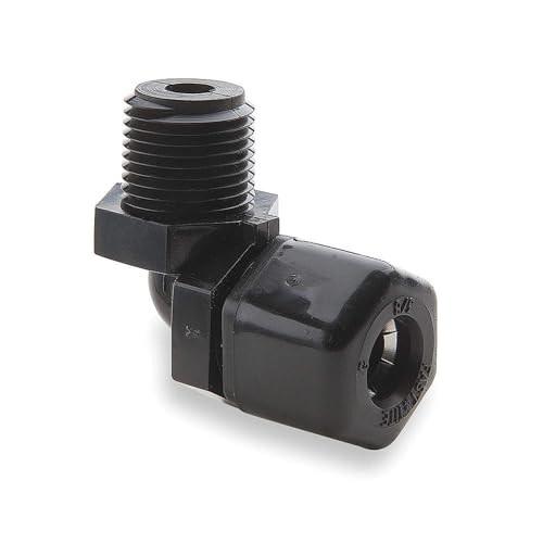 Parker Hannifin P8ME8 Fast & Tite Polypropylene Male Elbow Fitting, 90 Degree Angle, 1/2" Compression Tube x 1/2" Male NPTF, Black