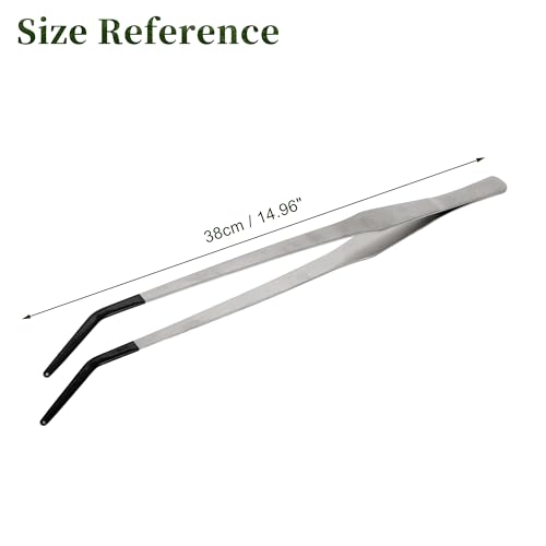 Reptile Feeding Tongs, Stainless Steel Lizard Feeding Tongs, Aquarium Curved Feeding Tweezers for Reptiles with Rubber Tip, Terrarium Feeding Tongs 14.96" L, Black Silver Tone - color: Black, size: 14.96"