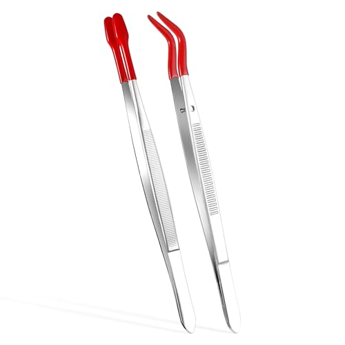2 Pcs Rubber Long Tweezers For Crafts Tweezers Tipped Coated Precision Tweezer Hobby Craft Set Long Bent And Straight Flat Tip For Stamp Coins