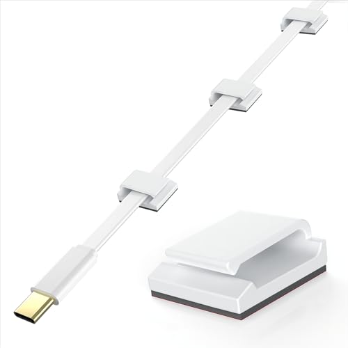AGPTEK Ethernet Cable Clips, 60 PCS Adhesive Wire Clips, Flat Cord Clips Small Cable Holder Management for Home Wall Flat Ethernet Network Cord Organizer, Decoration Fairy Light Sticky Hooks, White - color: White, size: 60 PCS