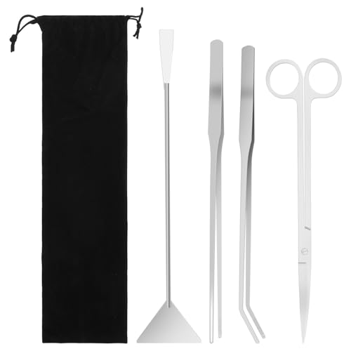 4 in 1 Aquarium Aquascape Kits Long 12 Inch Stainless Steel Aquatic Plant Aquascaping Tool Extra Long Aquascape Tools Sets Flexible for Fish Tank Cleaning Plant