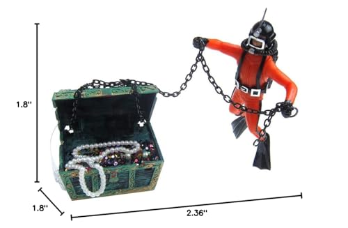 Live-Action Aquarium Ornament Creative Undersea Treasure Chest Diver Air Bubbler Aerating for Fish Tank Decorations Orange Color