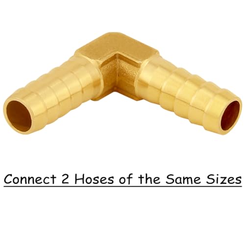 Uenede 6PCS Solid Brass 3/8"OD Barb Elbow Fittings 2-Way 90 Degree L Right Angle Barbed Fitting for Water/Oil/Gas - size: 3/8" Barb, style: Elbow (2 Way)