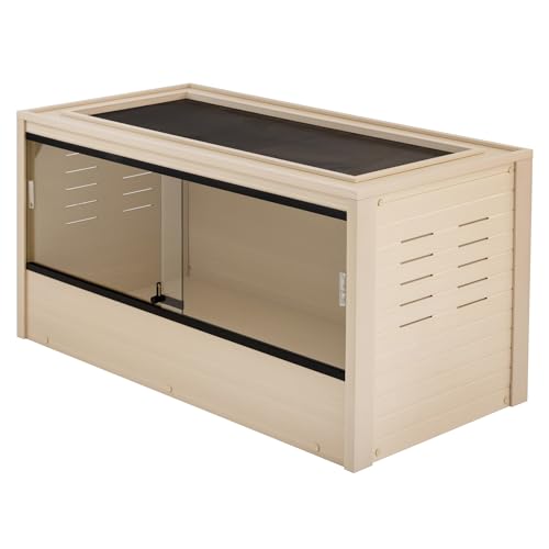 New Age Pet ECOFLEX 48" Wide Large Reptile Habitat, Mojave Lounge for Snakes, Tortoises & Lizards in Maple, Black & Grey, Easy Assembly, Sliding Glass Doors & Mesh Top - color: Tan, size: Large