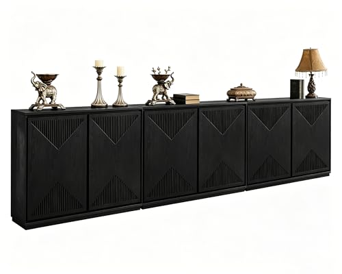LKTART Buffet Cabinet Sideboard with Storage,Mid Century Modern Entryway Cabinet with Doors &Shelves,Narrow TV Media Console Table,Black,3 Pieces - color: D- Black, size: 3 Pieces