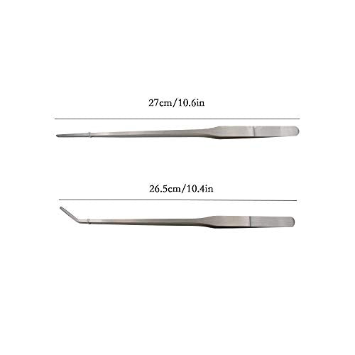 LGEGE 2pcs Long Handle Stainless Steel Straight and Curved Tweezers Nippers for Garden, Kitchen, Indoors and Outdoors